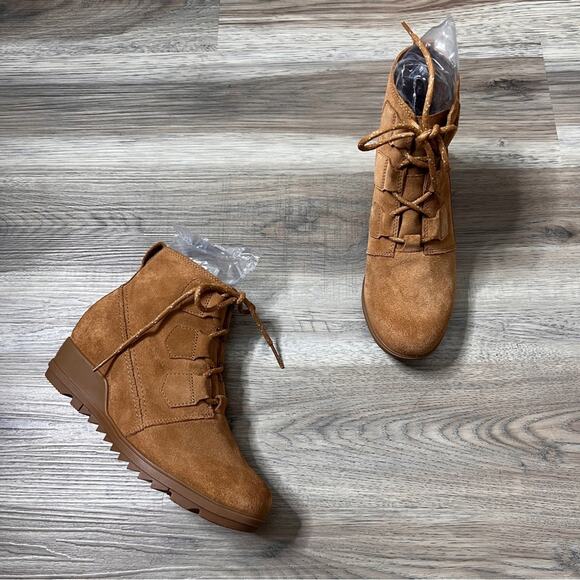 Sorel Evie Lace Camel Brown Suede Wedge Boots size 8.5 - Picture 4 of 10